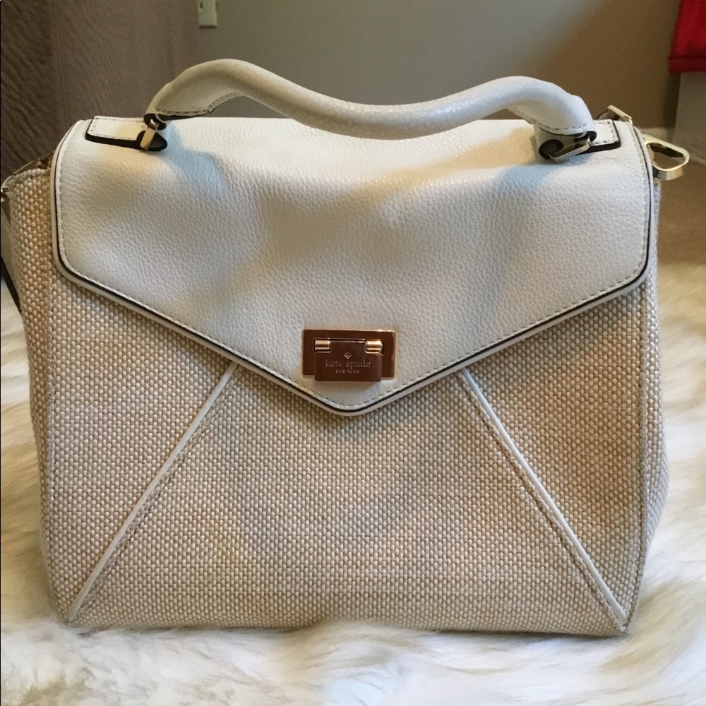 Kate Spade cream straw satchel hand shoulder bag
